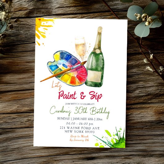 Invitation Peinture et seep Anniversaire adulte