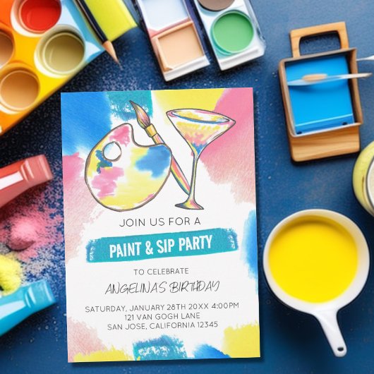 Invitation Peinture et Sip Peinture et Vin Anniversaire