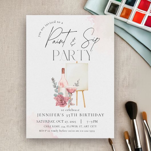 Invitation Peinture et sip Vin adulte Art Anniversaire