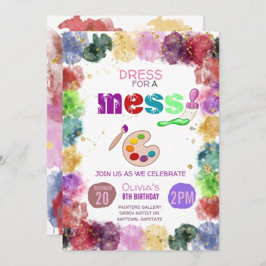 Invitation Peinture fête d'anniversaire (Devant / Derrière)