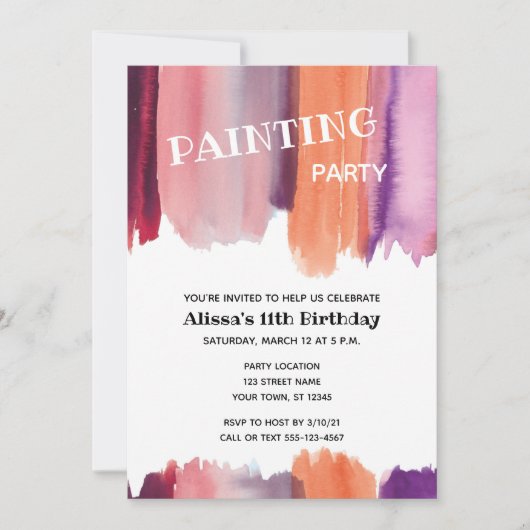 Invitation Peinture fête d'anniversaire (Devant)