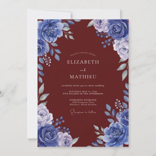 Invitation Peinture Mariage Carmin de Cobalt (Devant)