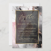 Invitation Peinture moderne Rose Abstrait Charbon et or (Devant)