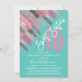 Invitation Peinture Parties scintillant fille brosse rose ros (Devant)