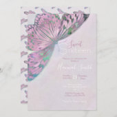 Invitation Peinture rose violet à papillon vert (Devant / Derrière)