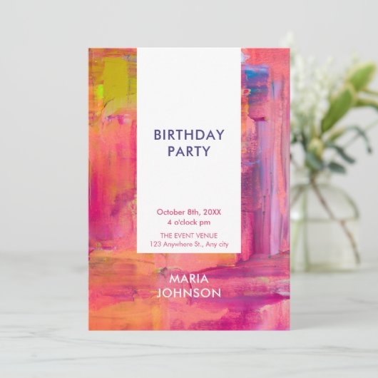 Invitation Peinture rose violet Abstraite (Debout devant)