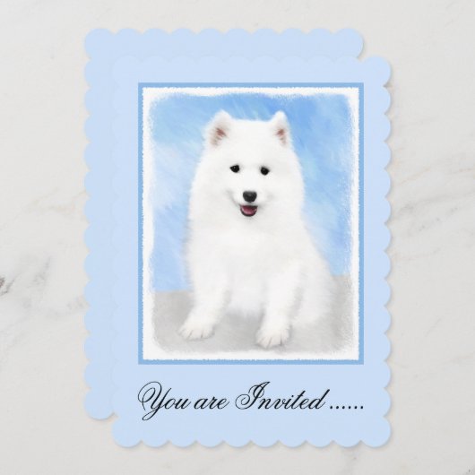 Invitation Peinture Samoyed Puppy - Jolie Art Original Chien (Devant / Derrière)