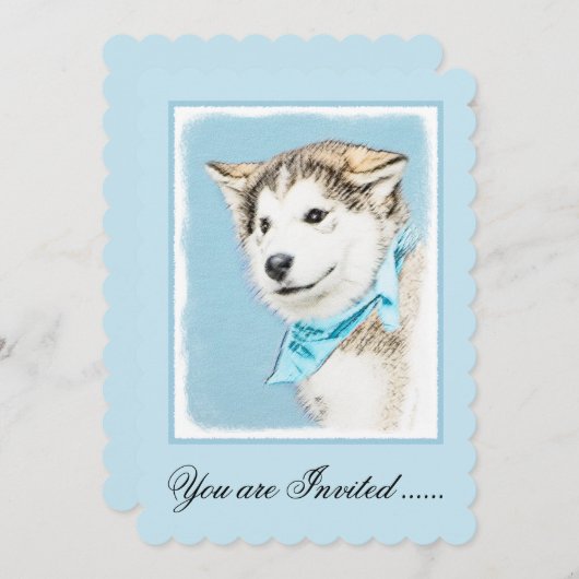 Invitation Peinture Sibérienne Husky Puppy - Art Chien origin (Devant / Derrière)