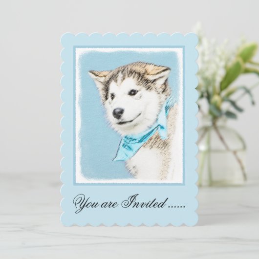 Invitation Peinture Sibérienne Husky Puppy - Art Chien origin (Debout devant)