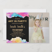 Invitation Peinture violet dorée Anniversaire Avec Photo (Devant)