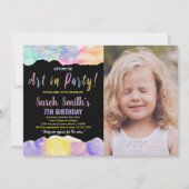 Invitation Peinture violet noir Anniversaire avec photo (Devant)