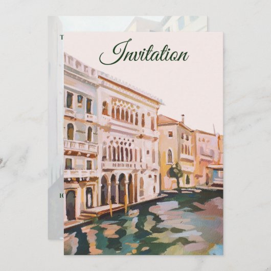 Invitation Peintures de Venise, Italie Mariage (Devant / Derrière)