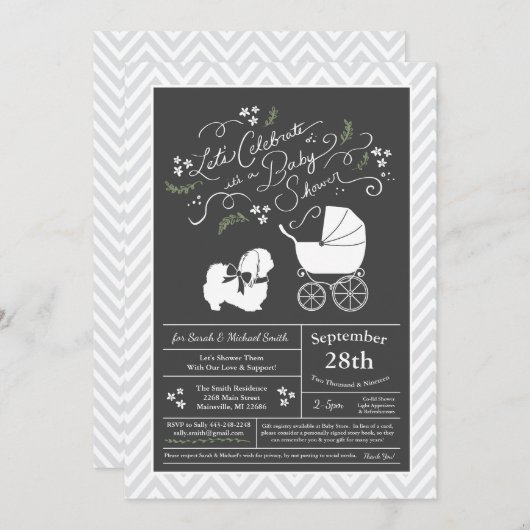 Invitation Pekingese Baby shower Chien Neutre (Devant / Derrière)