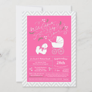 Invitation Pekingese Chien Baby shower fille rose