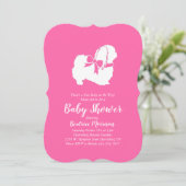 Invitation Pekingese Chien Baby shower fille rose (Debout devant)