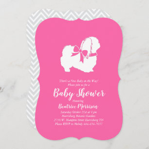 Invitation Pekingese Chien Baby shower fille rose