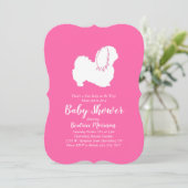 Invitation Pekingese Chien Baby shower fille rose (Debout devant)