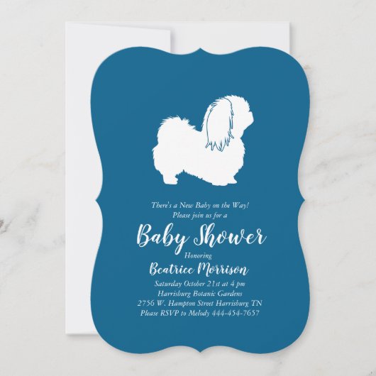 Invitation Pekingese Chien Baby shower Garçon bleu (Devant)