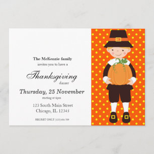 Invitation Pèlerin Enfants Thanksgiving dîner