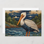 Invitation Pélican de mer blanc vintage (Devant / Derrière)