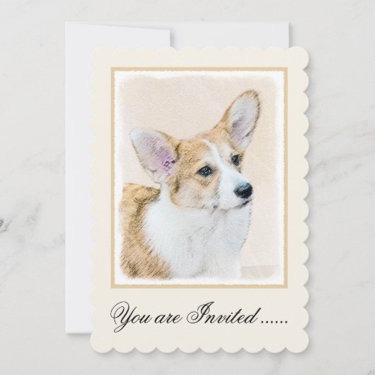 Invitation Pembroke Welsh Corgi Peinture - Art Chien original (Devant)