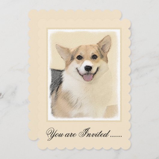 Invitation Pembroke Welsh Corgi Peinture - Chien d'art origin (Devant / Derrière)