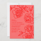 Invitation Pencilé Peonies Mariage rouge moderne (Devant)