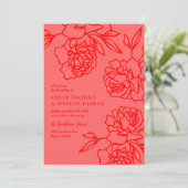 Invitation Pencilé Peonies Mariage rouge moderne (Debout devant)