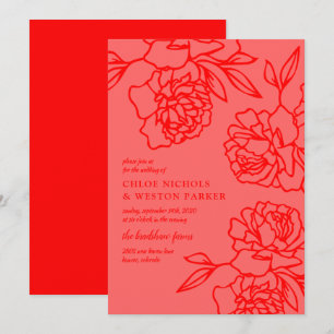 Invitation Pencilé Peonies Mariage rouge moderne