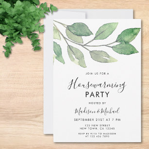 Invitation Pendaison de crémaillère à l'aquarelle verte
