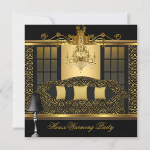Invitation Pendaison de crémaillère Lustre Damas Or Noir