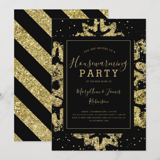 Invitation Pendaison de Crème de la Maison | Hiver Pailleté O (Devant / Derrière)