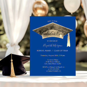 Invitation Pendentif de toque de graduation doré Bleu graduat
