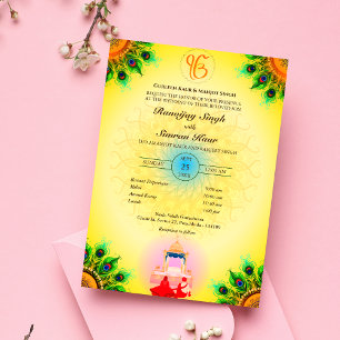 Invitation Pendjabi Sikh Mariage Anand Karaj Peacock