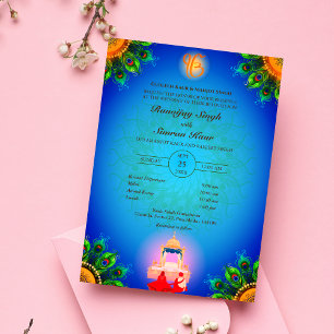 Invitation Pendjabi Sikh Mariage Anand Karaj Peacock