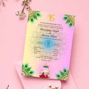 Invitation Pendjabi Sikh Mariage Anand Karaj Peacock