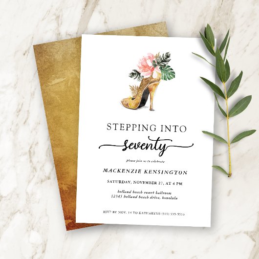 Invitation Pénétrer Dans 70 Talons D'Or Floral Chic Anniversa