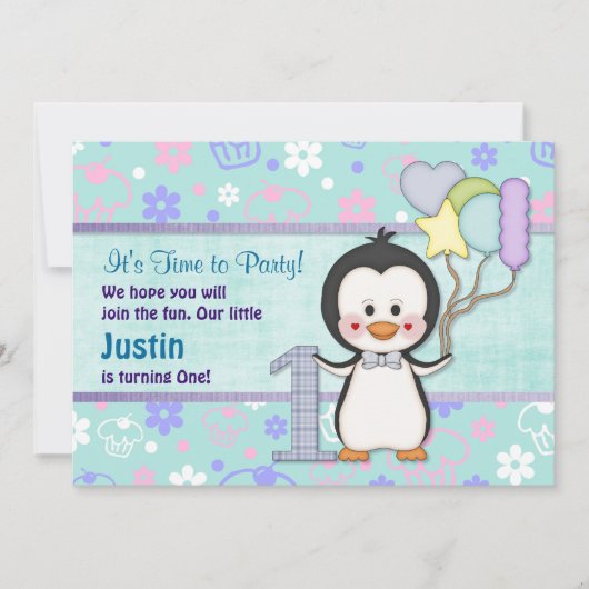 Invitation Penguin Cutie - Garçon premier anniversaire (Devant)