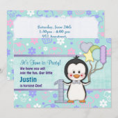Invitation Penguin Cutie - Garçon premier anniversaire (Devant / Derrière)