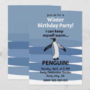 Invitation Penguin Mignonne Fête d'Hiver Anniversaire