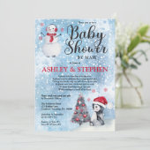Invitation Penguin Snowman Winter Boy Baby shower par courrie (Debout devant)