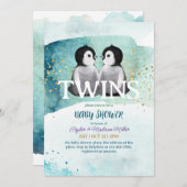 Invitation Penguin Twin hiver thème bébé garçon douche (Devant / Derrière)