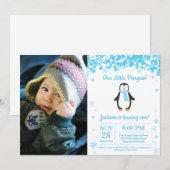 Invitation Penguin Winter Boy Photo Anniversaire (Devant / Derrière)