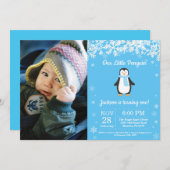 Invitation Penguin Winter Boy Photo Anniversaire (Devant / Derrière)