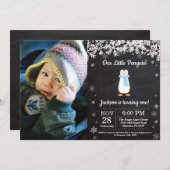 Invitation Penguin Winter Boy Photo Anniversaire (Devant / Derrière)