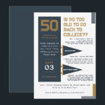 Invitation Pennants du collège | Blue & Gold 50th Birthday<br><div class="desc">Cette invitation branchée à l'anniversaire sur le thème du sport vous permet de choisir votre personnalisation en différentes lettres. Toutes les couleurs peuvent être modifiées. Ajoutez votre libellé personnalisé à cette conception à l'aide des cases "Modifier ce modèle de conception" situées à droite de l'élément ou cliquez sur le bouton...</div>