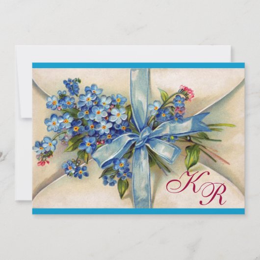 Invitation PENSE À MOI MONOGRAMME, FÊTE DE MARIAGE BLEUE arge (Devant)