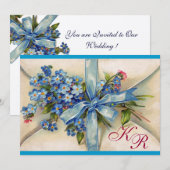 Invitation PENSE À MOI MONOGRAMME, FÊTE DE MARIAGE BLEUE arge (Devant / Derrière)
