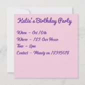 Invitation Pensée Pensées Fleur Violet Floral Rose (Dos)