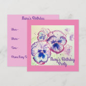 Invitation Pensée Pensées Fleur Violet Floral Rose Anniversai (Devant / Derrière)